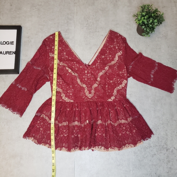 Anthropologie Maeve Red Needlelace Peplum Shirt - Picture 4 of 9